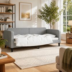 Grey Fabric Day Bed Sofa Bed 90x190 cm for Guests