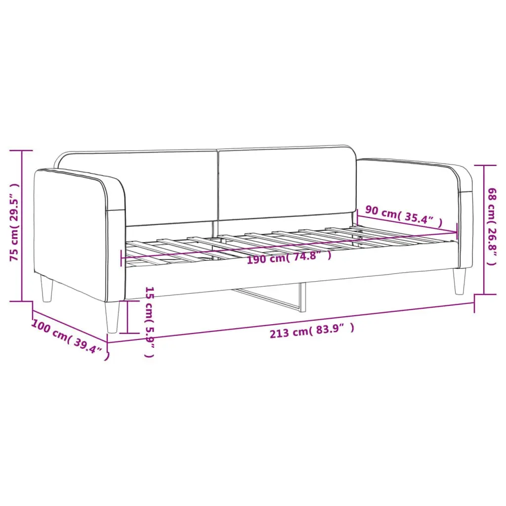 Grey Fabric Day Bed Sofa Bed 90x190 cm for Guests