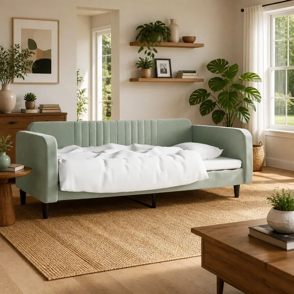 Grey Velvet Day Bed Sofa Bed 90x190 cm for Comfort