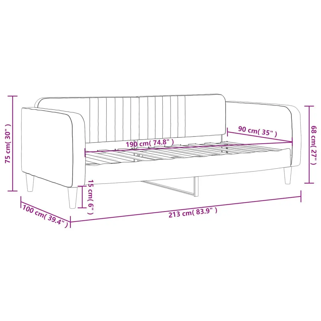 Grey Velvet Day Bed Sofa Bed 90x190 cm for Comfort