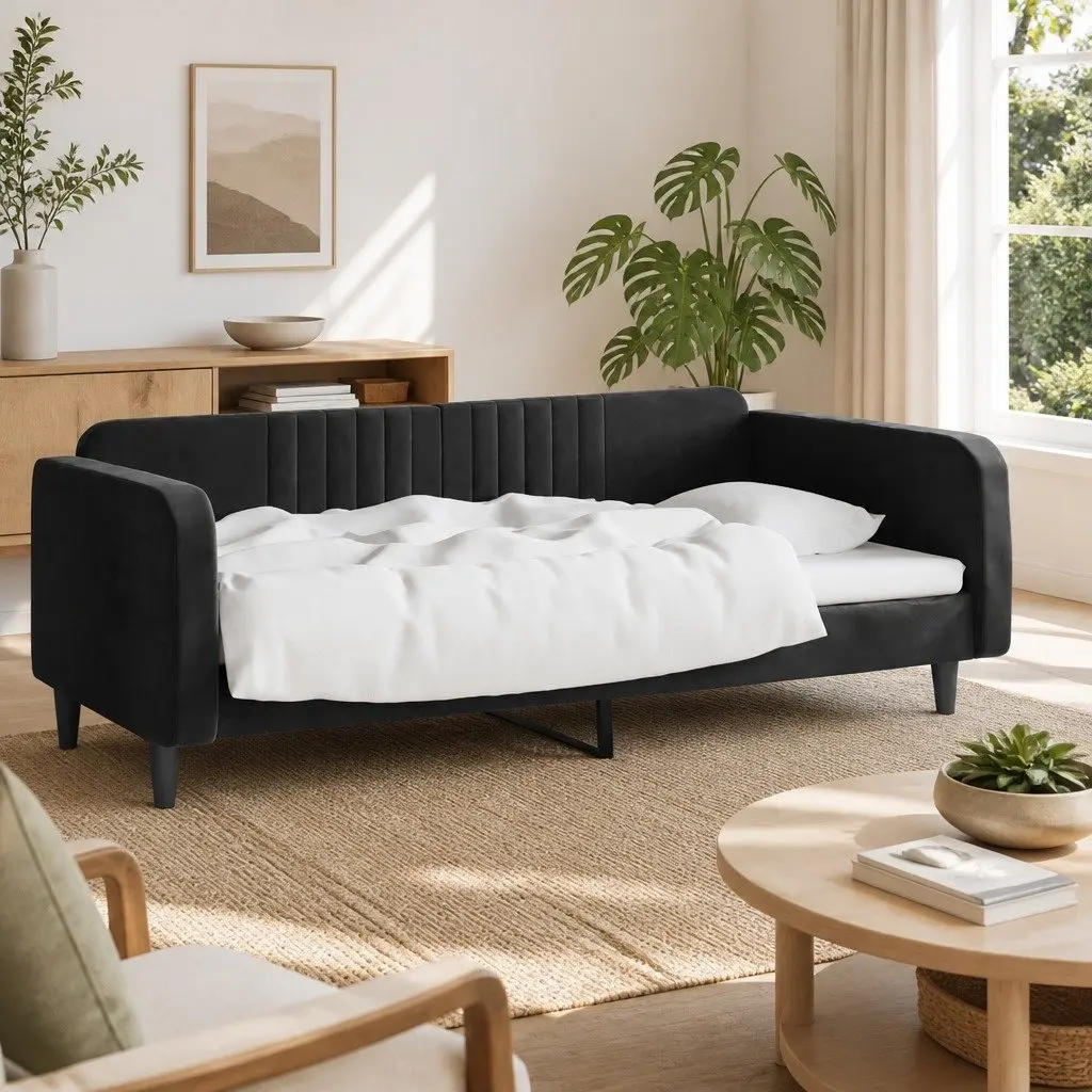 Black Velvet Day Bed Sofa Bed 90x190 cm