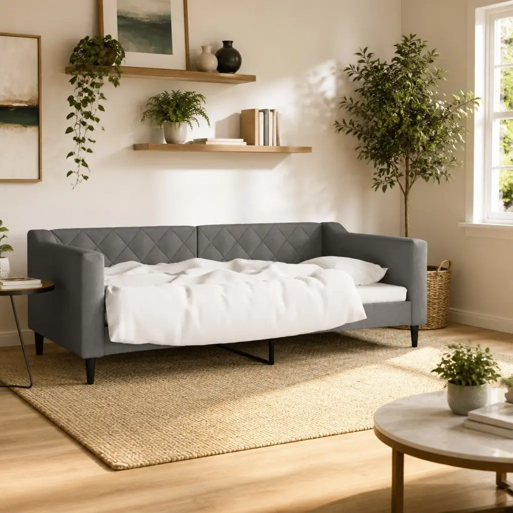 Grey Fabric Day Bed Sofa Bed 90x190cm