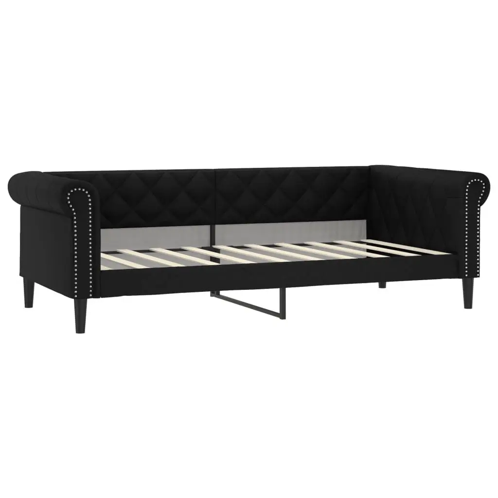 Day Bed Sofa Bed Black Faux Leather 90x190 cm Metal and Solid Wood Frame