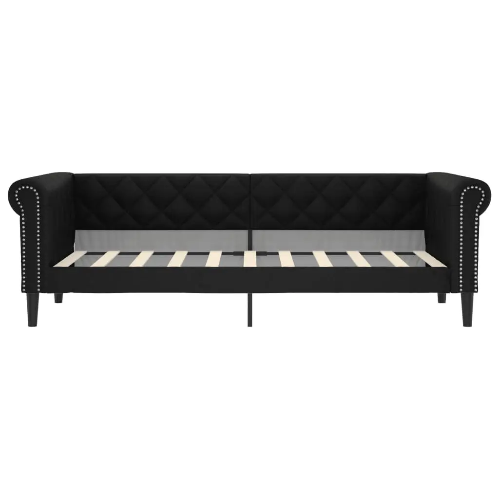 Day Bed Sofa Bed Black Faux Leather 90x190 cm Metal and Solid Wood Frame