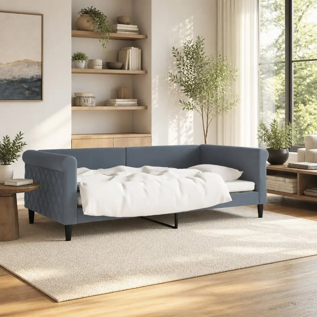 Day Bed Sofa Grey Velvet Frame Sleeper Couch 90x190cm Furniture