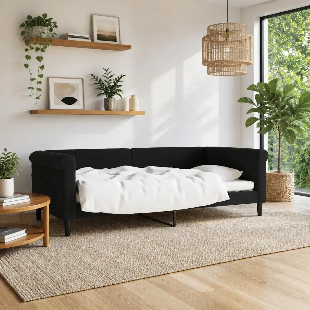 Black Velvet Day Bed Sofa Couch 90x190cm