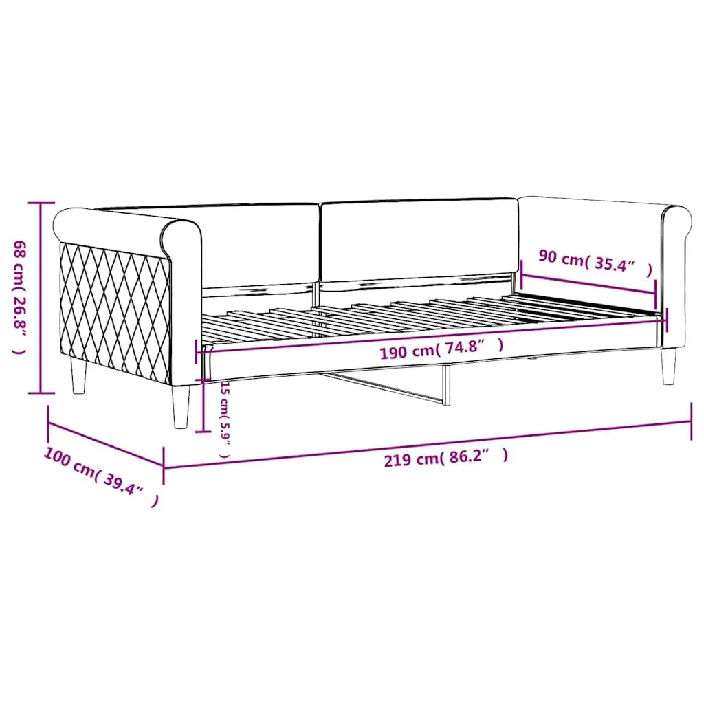 Black Velvet Day Bed Sofa Couch 90x190cm