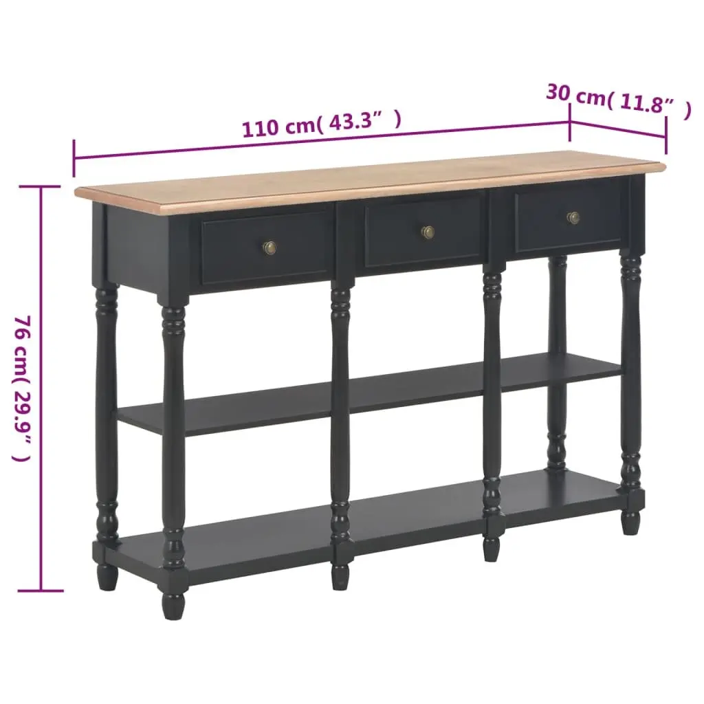 Console Table Black 110x30x76cm Engineered Wood with Solid Pine Legs