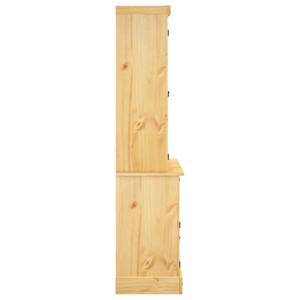 Solid Pine Wood Highboard Storage Cabinet with Brown Finish featuring Shelves Drawers and Doors