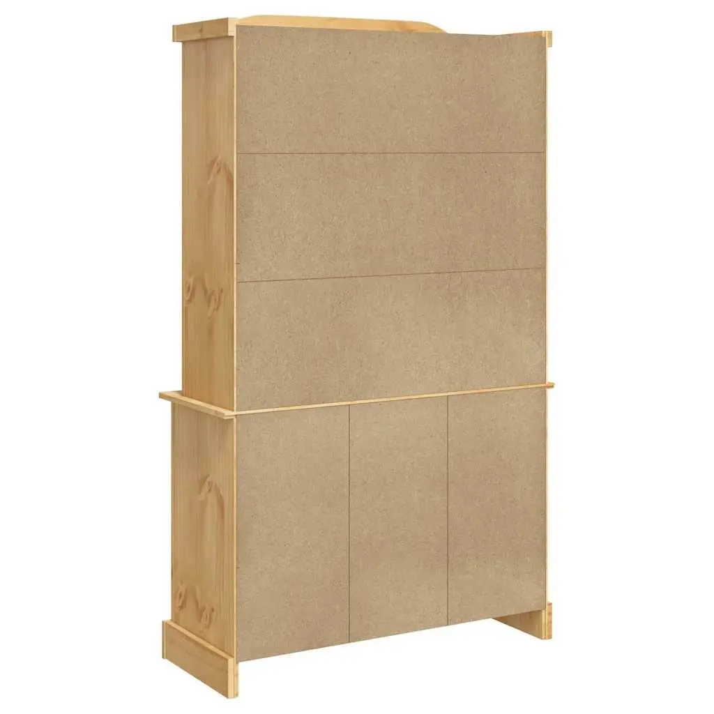 Solid Pine Wood Highboard Storage Cabinet with Brown Finish featuring Shelves Drawers and Doors