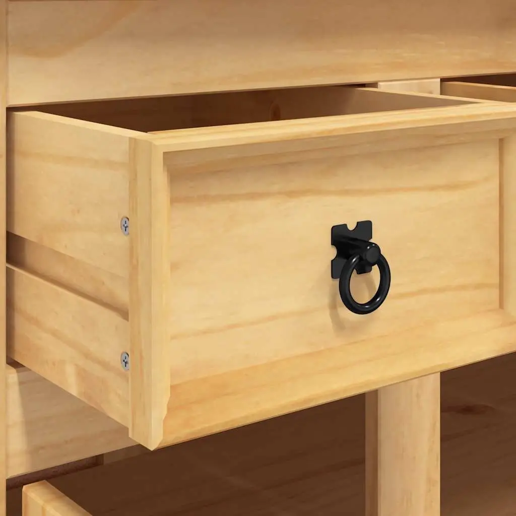 Solid Pine Wood Highboard Storage Cabinet with Brown Finish featuring Shelves Drawers and Doors
