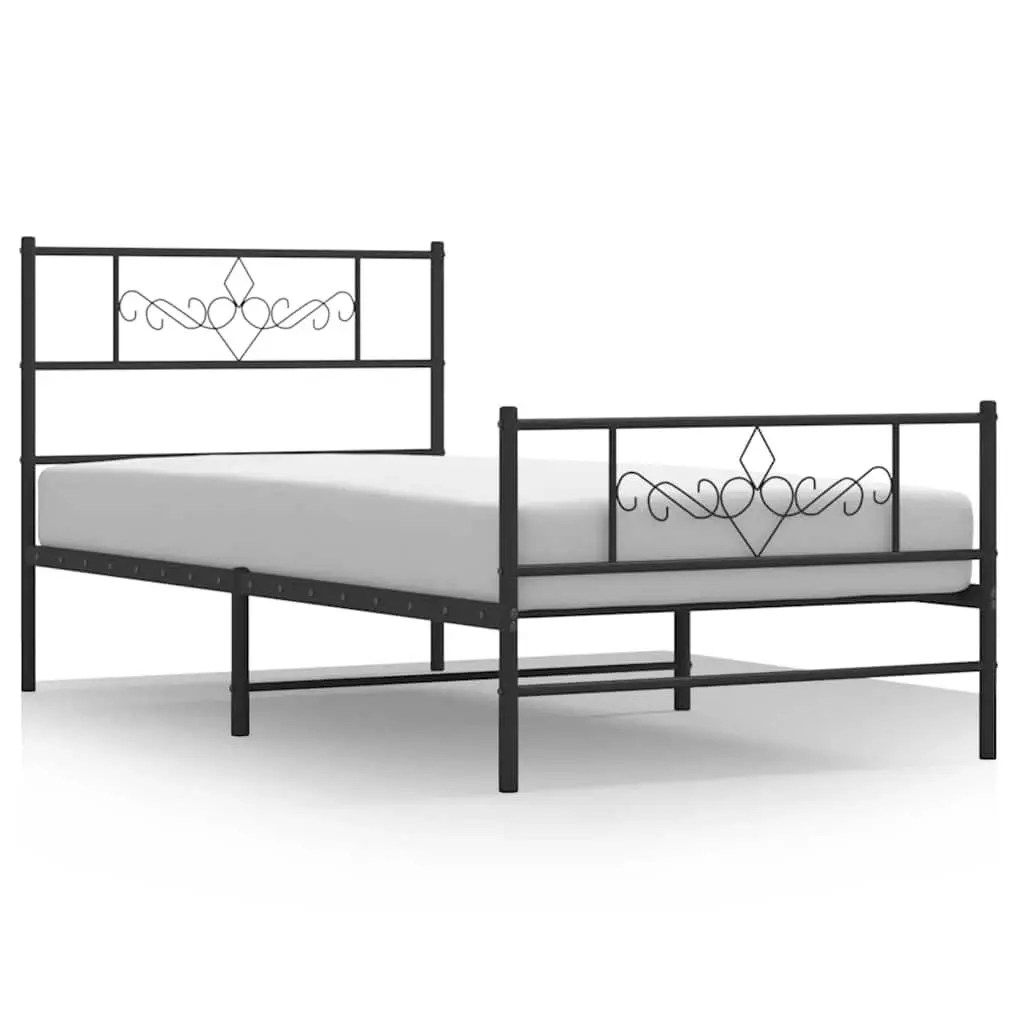 Metal Bed Frame King Single 107x203 cm Black Powder-coated Steel with Footboard