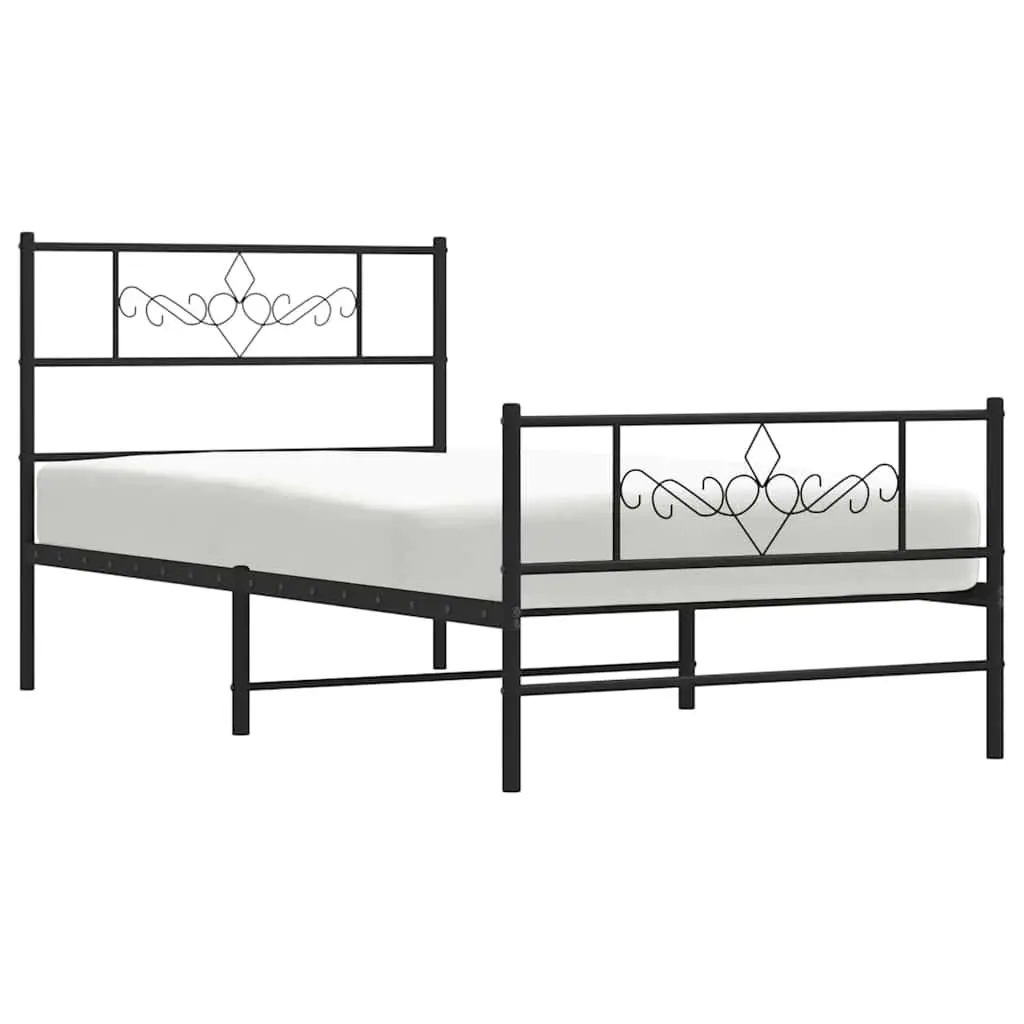 Metal Bed Frame King Single 107x203 cm Black Powder-coated Steel with Footboard