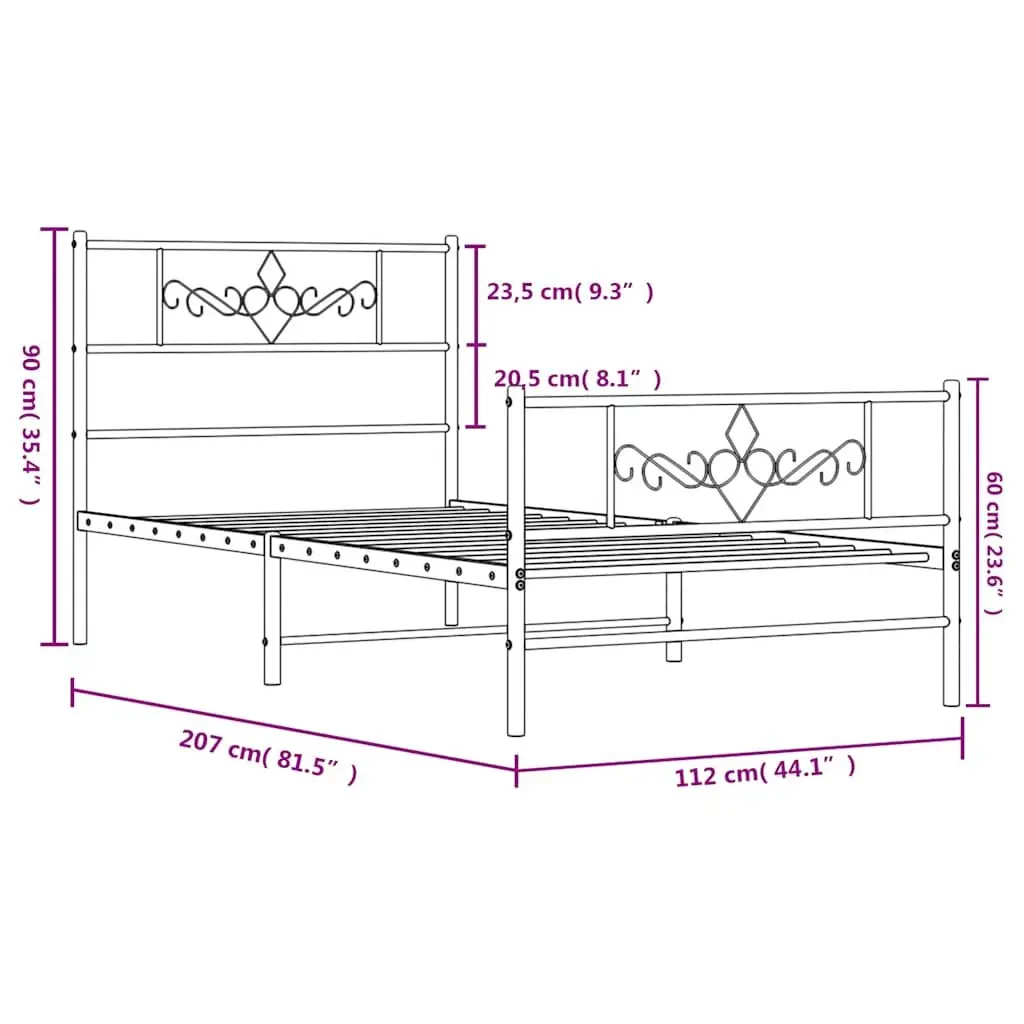 Metal Bed Frame King Single 107x203 cm Black Powder-coated Steel with Footboard