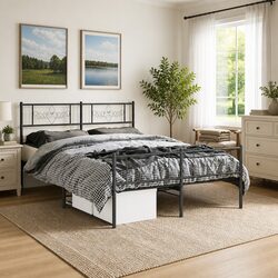 Elegant Black Metal Bed Frame 135x190 cm