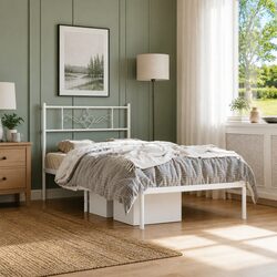 White Metal Bed Frame King Single 107x203cm with Headboard