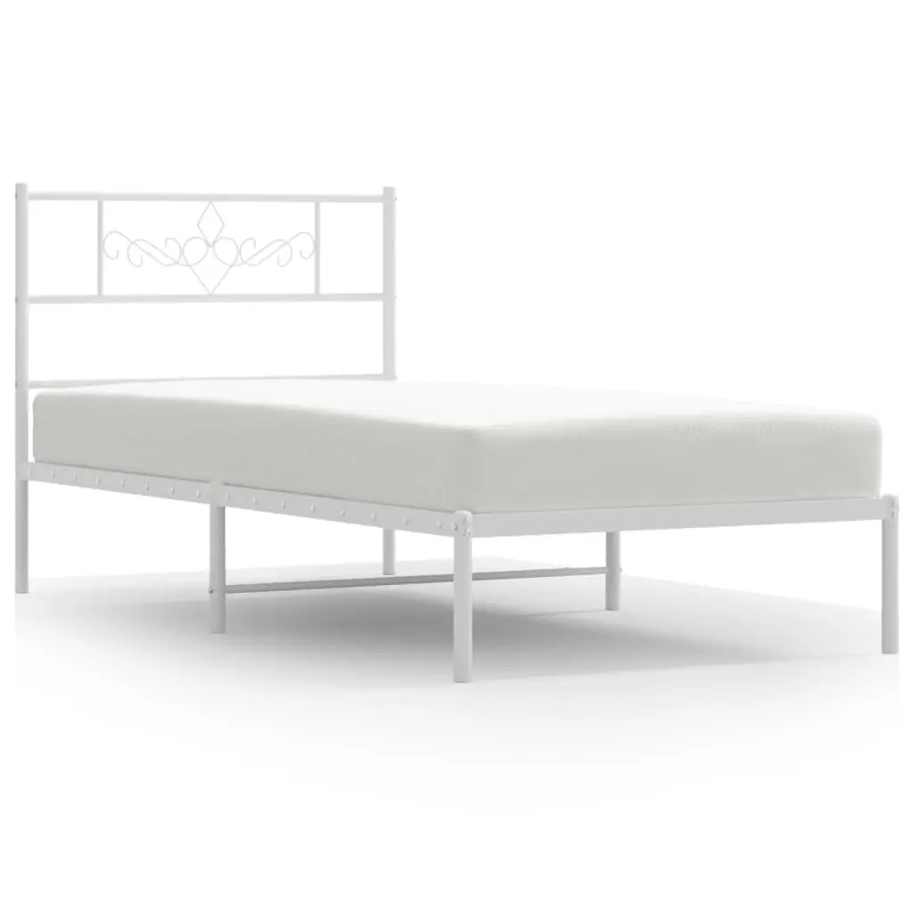 Metal Bed Frame White King Single 107x203cm Powder-coated Steel Slatted Base