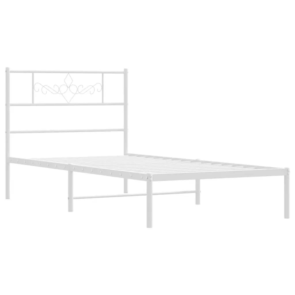 Metal Bed Frame White King Single 107x203cm Powder-coated Steel Slatted Base