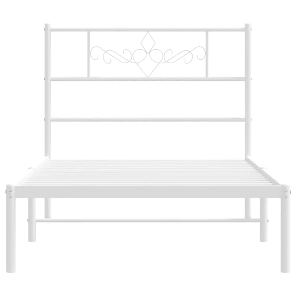 Metal Bed Frame White King Single 107x203cm Powder-coated Steel Slatted Base