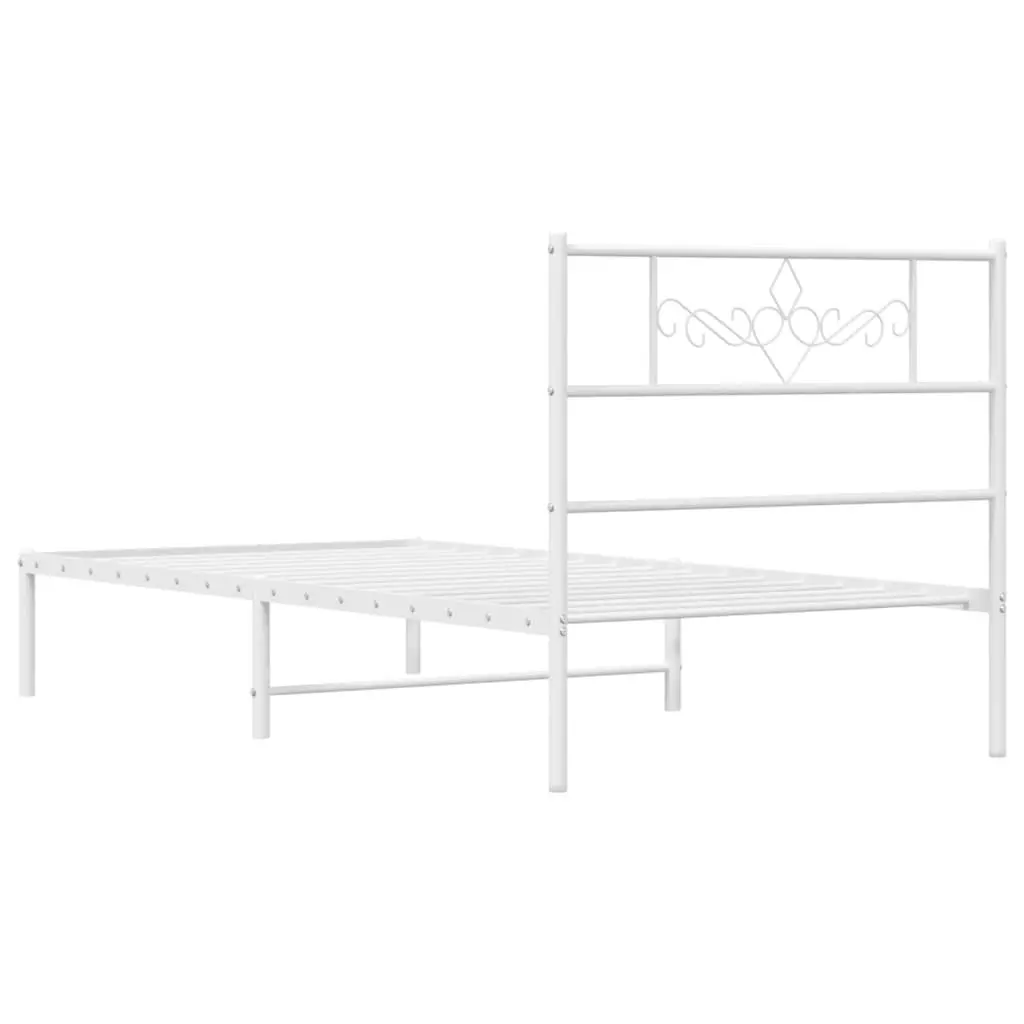 Metal Bed Frame White King Single 107x203cm Powder-coated Steel Slatted Base