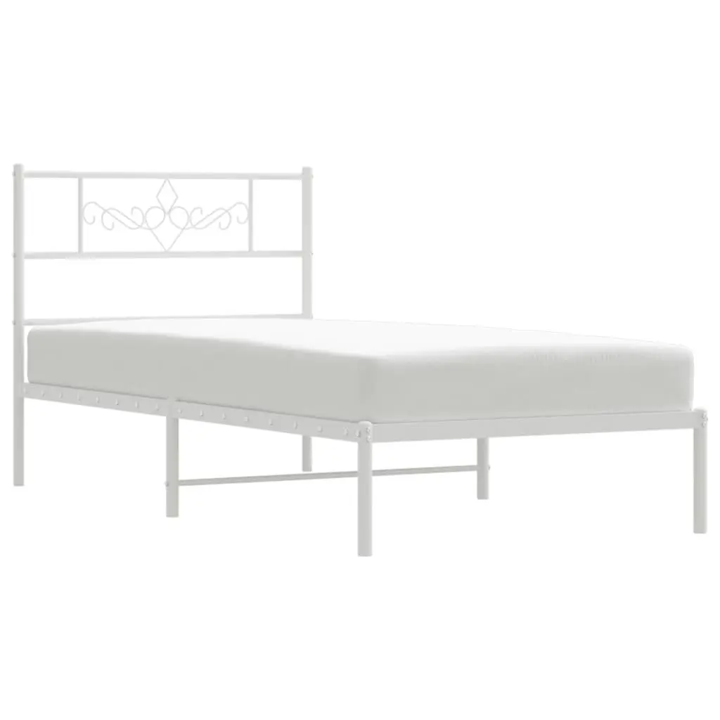 Metal Bed Frame White King Single 107x203cm Powder-coated Steel Slatted Base