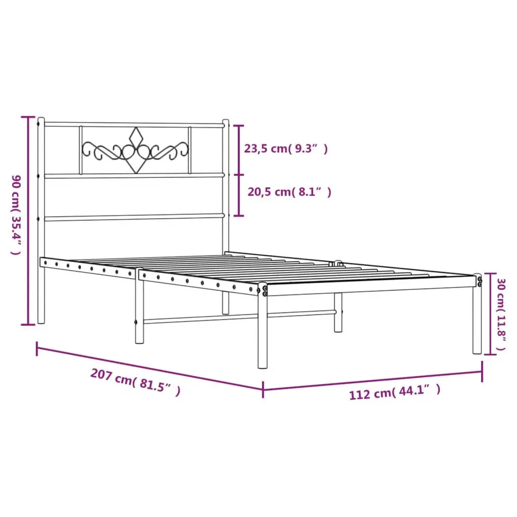 Metal Bed Frame White King Single 107x203cm Powder-coated Steel Slatted Base