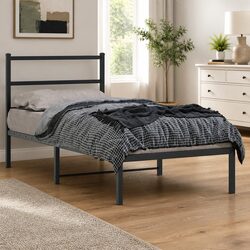 Elegant Metal Bed Frame with Headboard, 90x190 cm