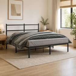 Elegant Black Steel Bed Frame 150x200 cm with Headboard