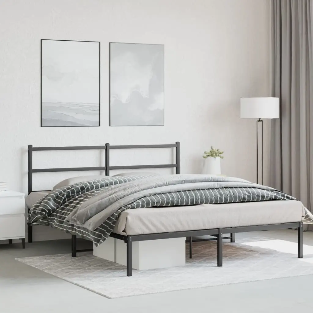 Black Steel Bed Frame 150x200 cm with Headboard