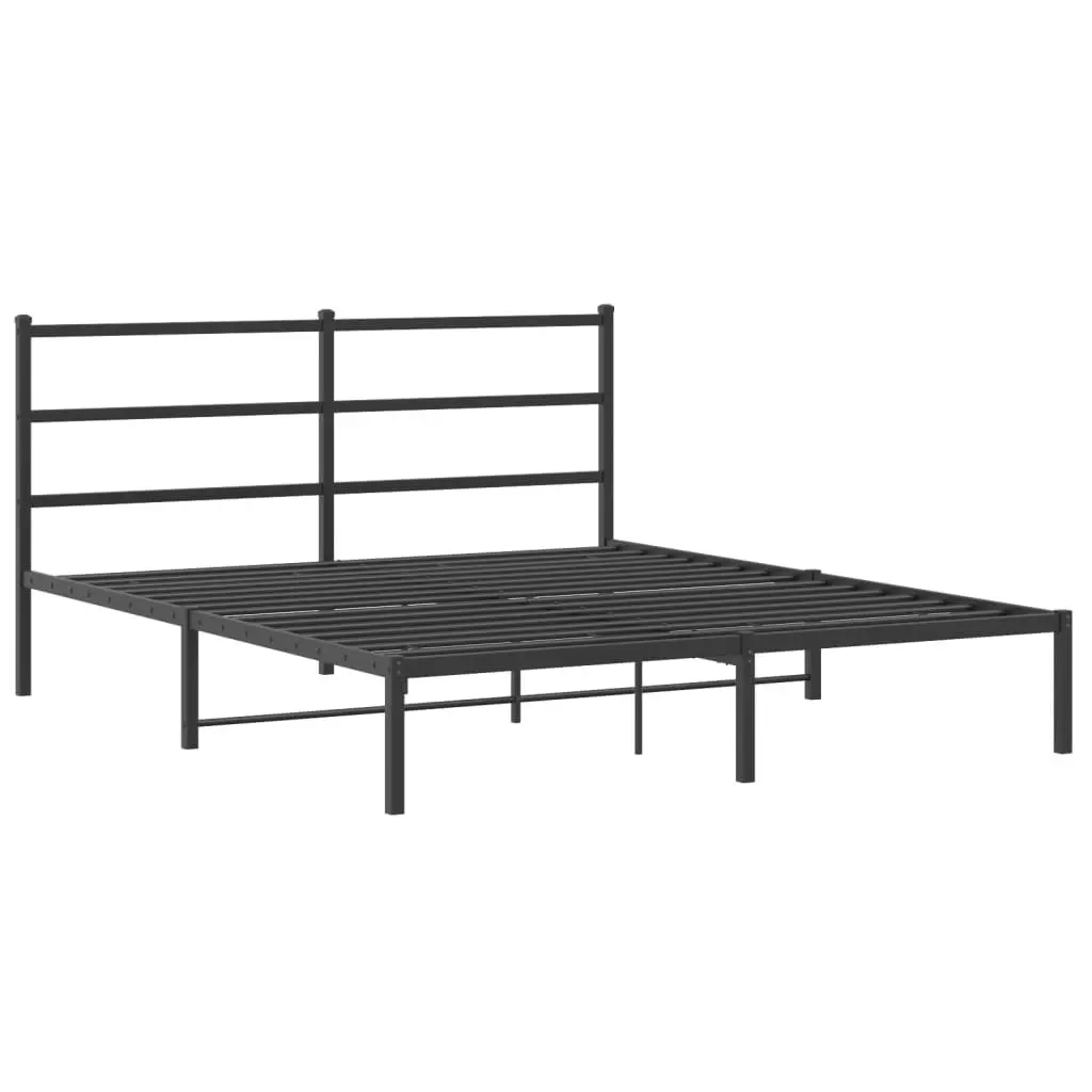 Black Steel Bed Frame 150x200 cm with Headboard