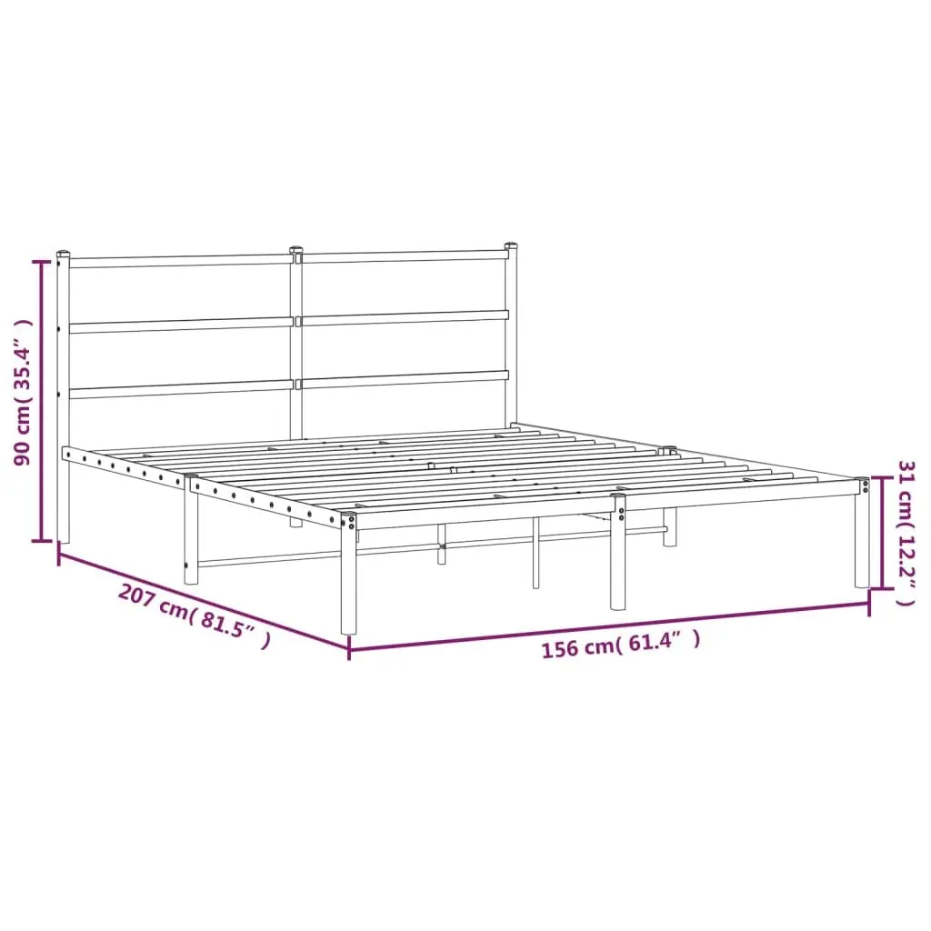 Black Steel Bed Frame 150x200 cm with Headboard