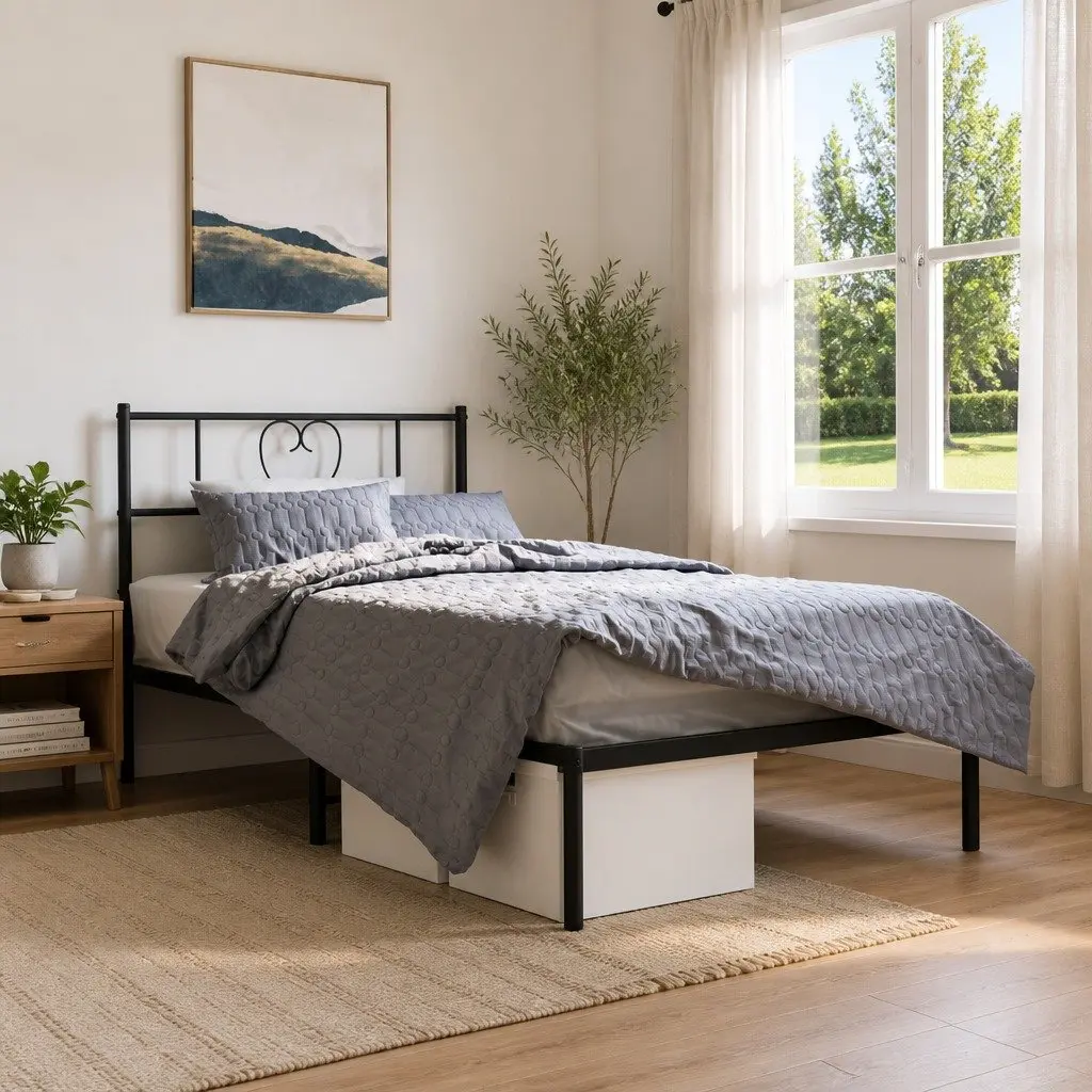 Metal Bed Frame Black King Single 107x203 cm Powder-coated Steel