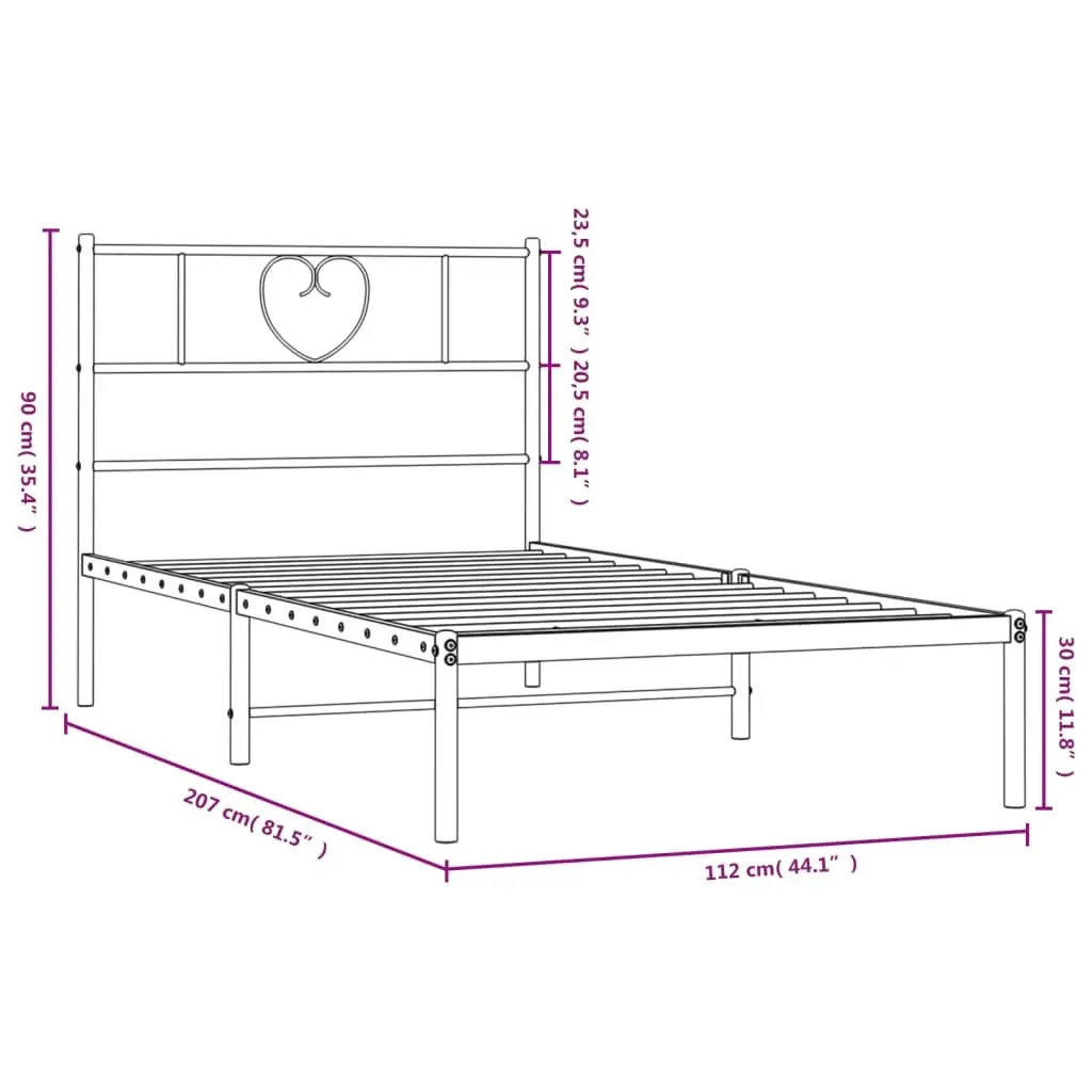Metal Bed Frame Black King Single 107x203 cm Powder-coated Steel