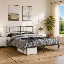Elegant Black Metal Bed Frame with Headboard 150x200 cm