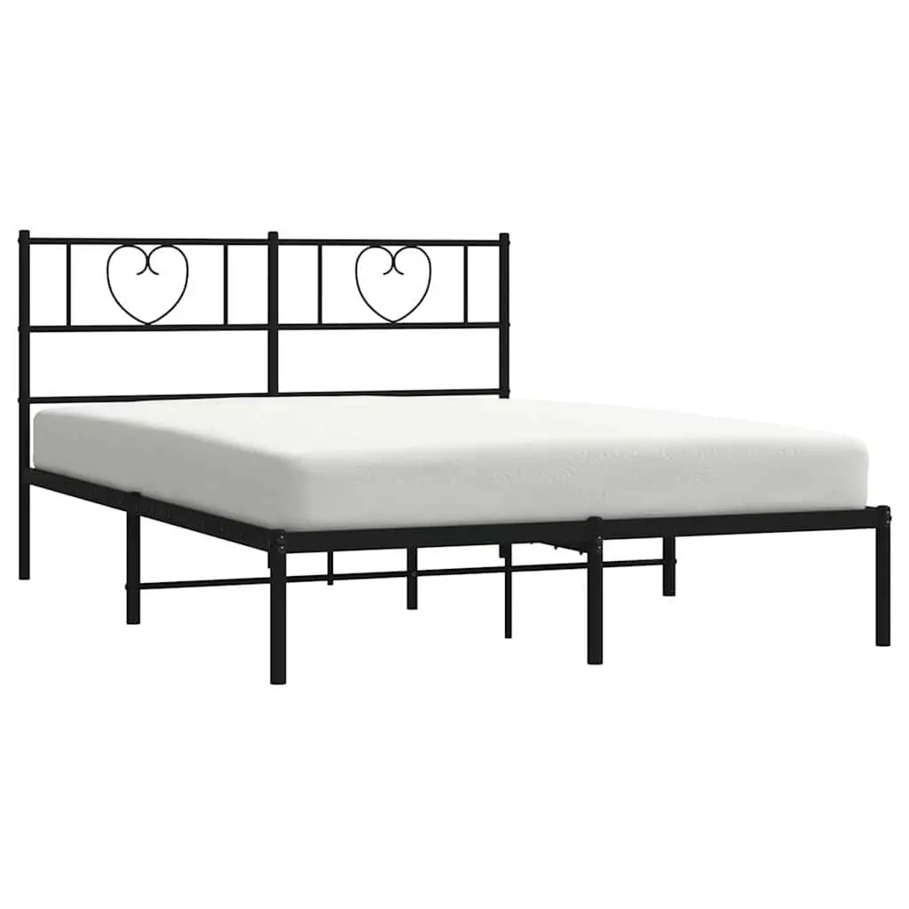 Metal Bed Frame with Headboard Black 150x200 cm Platform Bedroom Furniture