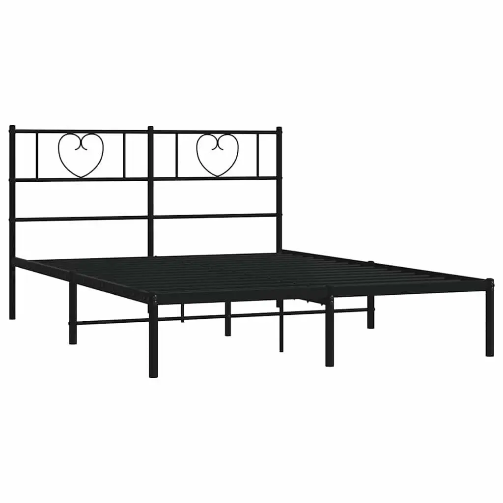Metal Bed Frame with Headboard Black 150x200 cm Platform Bedroom Furniture