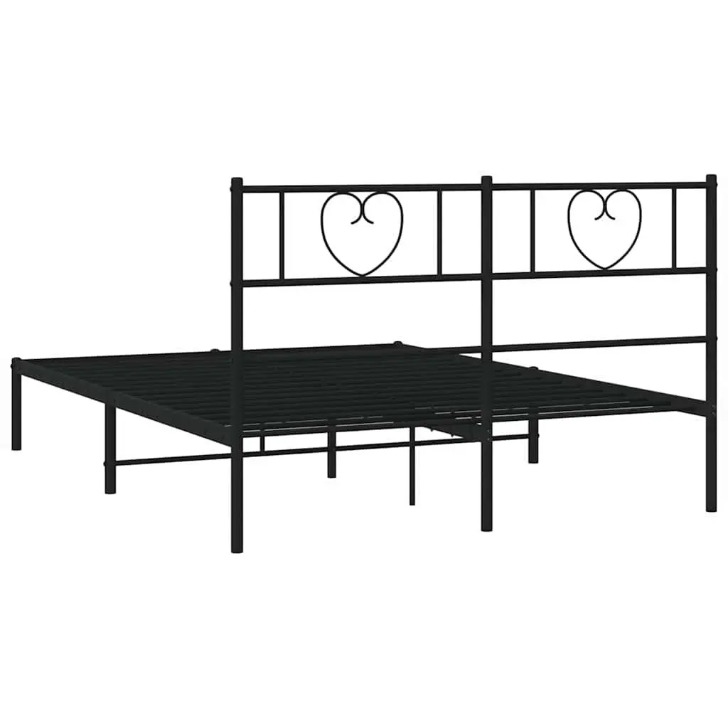 Metal Bed Frame with Headboard Black 150x200 cm Platform Bedroom Furniture