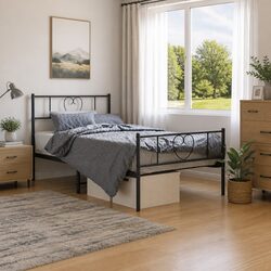 Elegant Black Metal Bed Frame for King Single Mattress