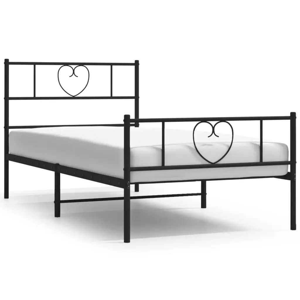 Metal Bed Frame Black 107x203 cm Powder-coated Steel with Headboard and Footboard
