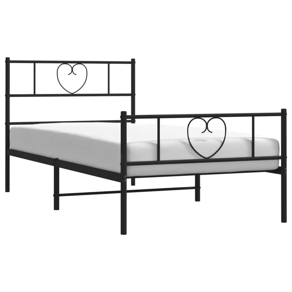 Metal Bed Frame Black 107x203 cm Powder-coated Steel with Headboard and Footboard