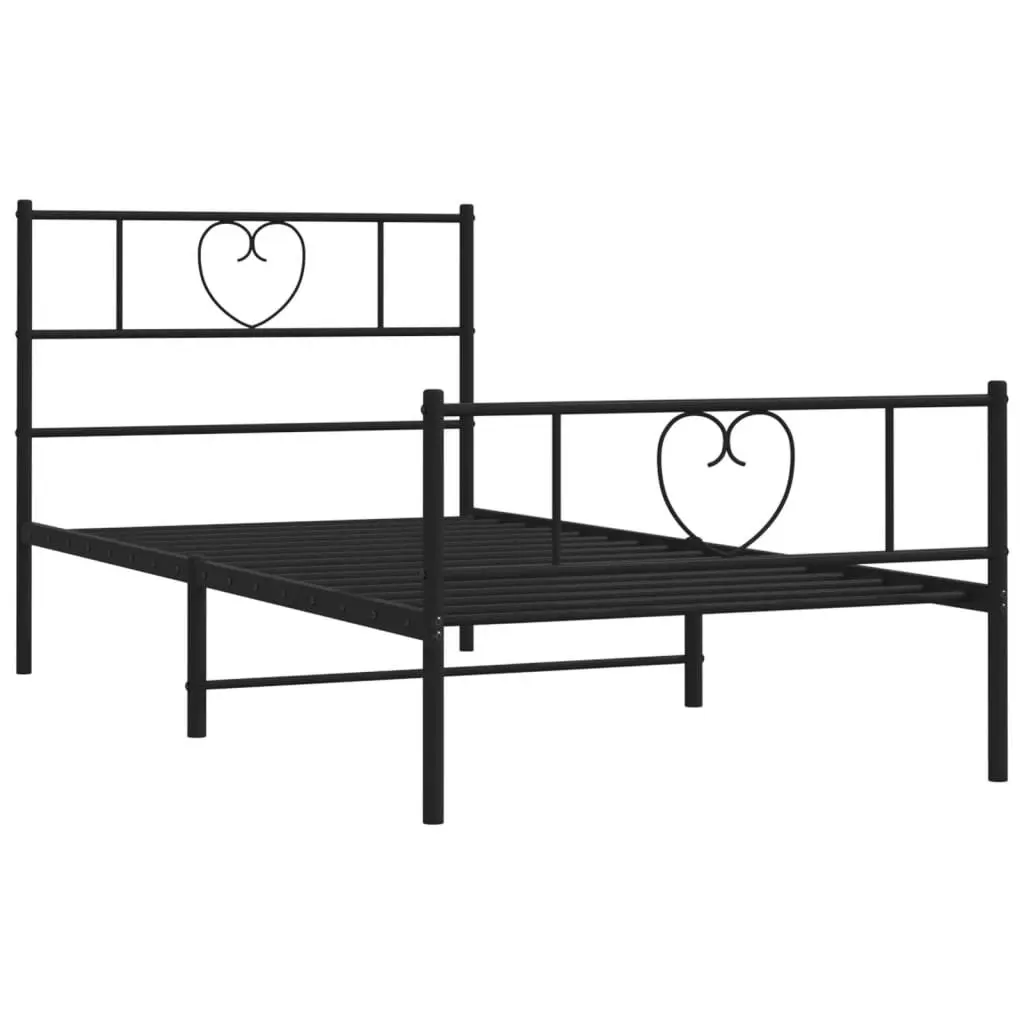 Metal Bed Frame Black 107x203 cm Powder-coated Steel with Headboard and Footboard