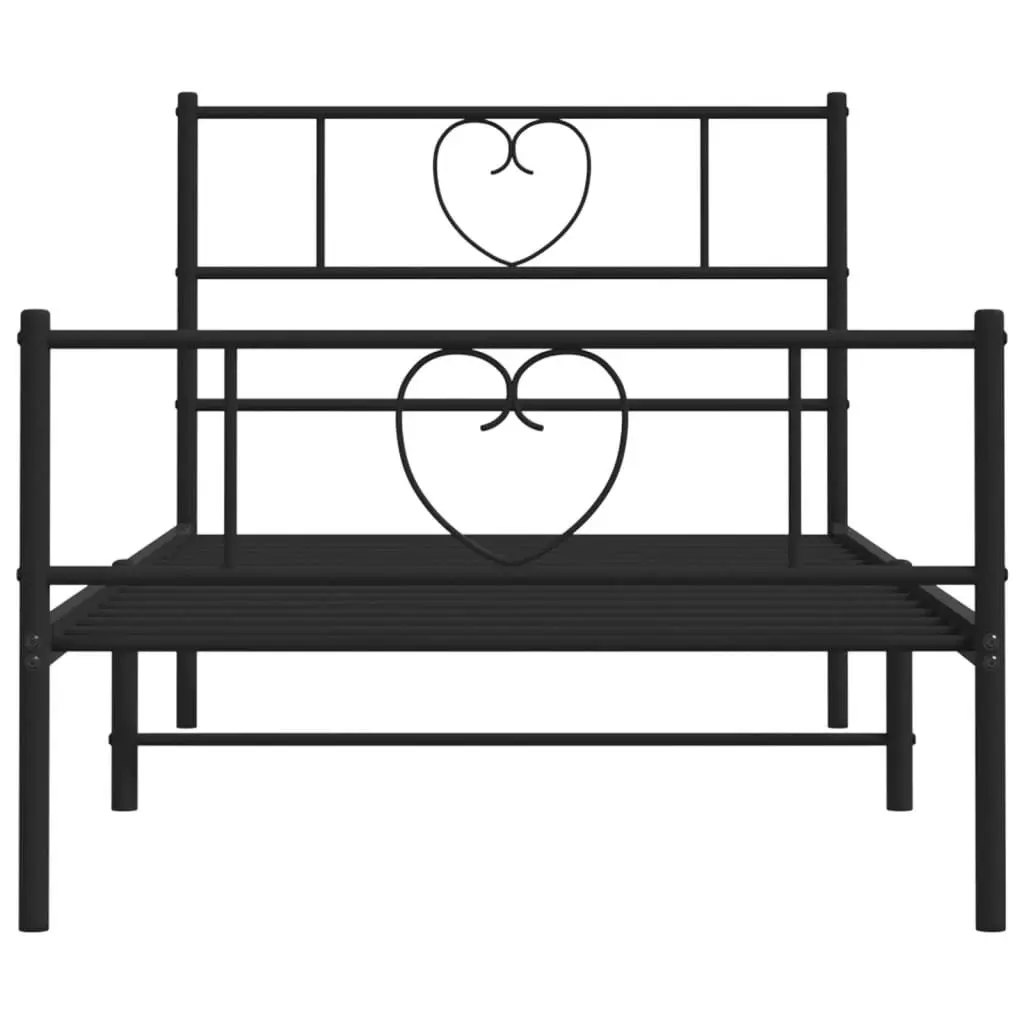Metal Bed Frame Black 107x203 cm Powder-coated Steel with Headboard and Footboard