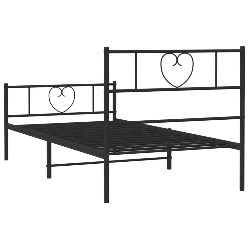 Metal Bed Frame Black 107x203 cm Powder-coated Steel with Headboard and Footboard