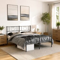 Comfortable Black Metal Bed Frame 135x190 cm with Footboard