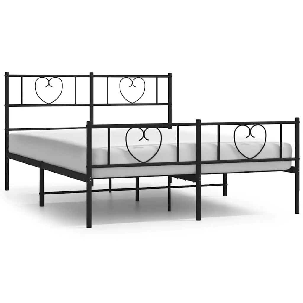Black Metal Bed Frame 135x190 cm with Footboard