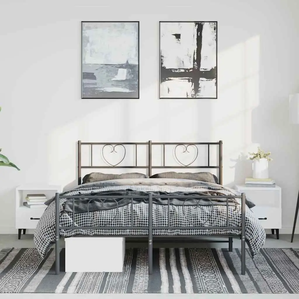 Black Metal Bed Frame 135x190 cm with Footboard