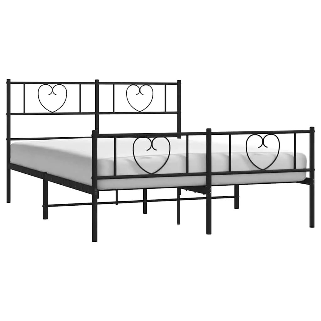 Black Metal Bed Frame 135x190 cm with Footboard