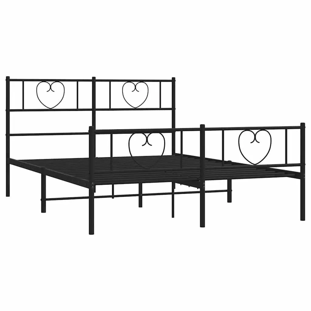 Black Metal Bed Frame 135x190 cm with Footboard