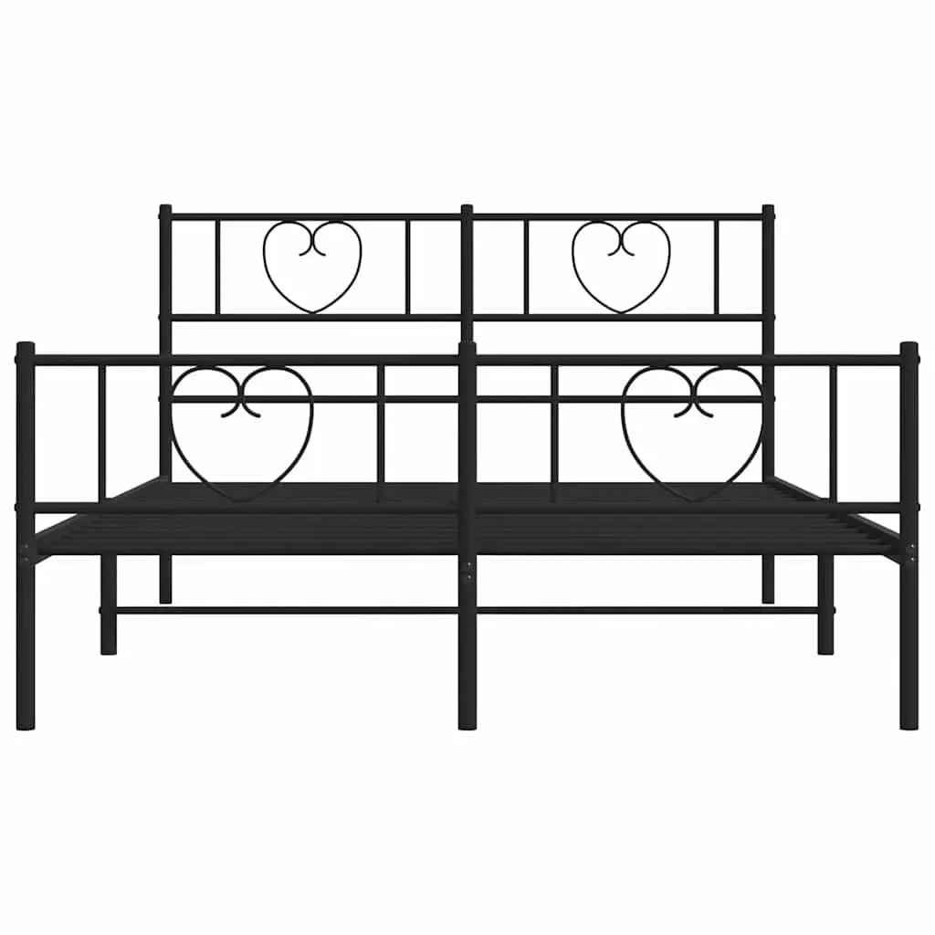 Black Metal Bed Frame 135x190 cm with Footboard