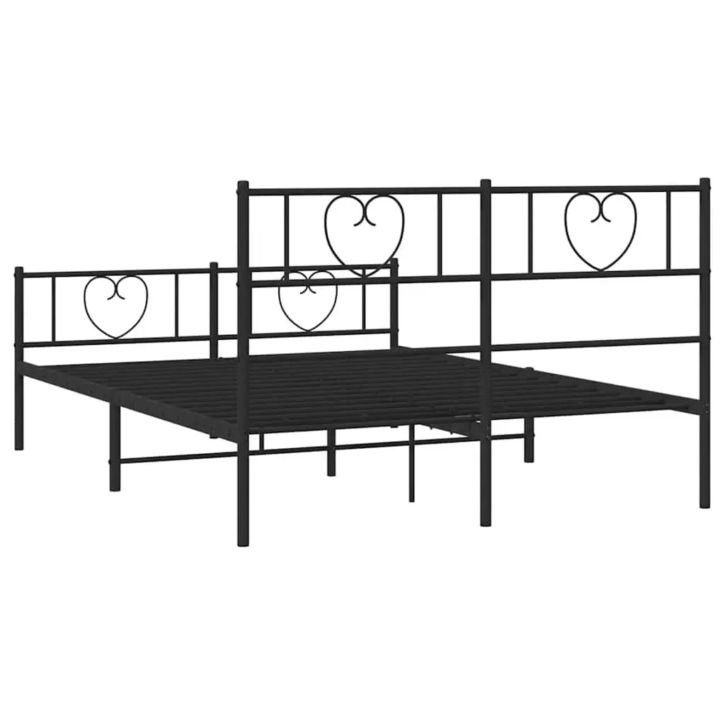 Black Metal Bed Frame 135x190 cm with Footboard